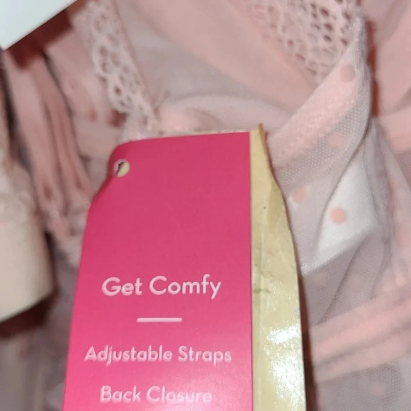 LARGE Xhiliration Flocked Dot Ruffle‎ Wire Free Lace Bralette DayDream Pink NWT - Picture 12 of 13